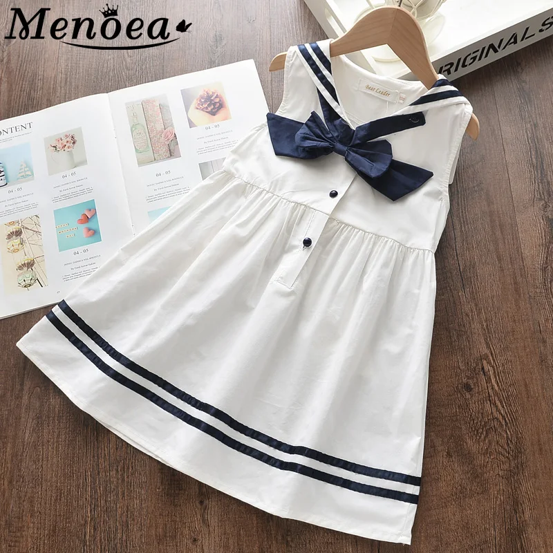 Menoea Girls Sleeve Dress 2020 New Summer Style Kids Striped Peter pan Collar Clothes Dresses Children Stripe Pattern | Детская одежда