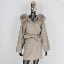 FURFAITH – Manteau en Vraie Fourrure de Renard Naturelle pour Femme, Veste d'Hiver en Mélange de Laine de Cachemire, Vêtement d'Extérieur, Streetwear à Ceinture, Surdimensionné, 2020