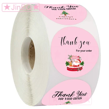 

Pink Thank You Stickers for your order 500pcs Circle Christmas Holiday Sticker Roll for Bakery, Gift Tag, Card Business Stickers