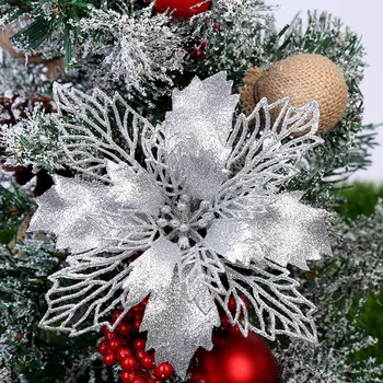 5PCS Artificial Christmas Flowers Glitter Fake Flower Merry Christmas Tree Decorations For Home 2020 Gift Xmas Ornament