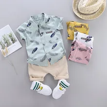 Детская одежда, 2 предмета, летняя одежда для маленьких мальчиков, праздничная пляжная рубашка с короткими рукавами, топ+ шорты, комплект