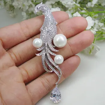 

New Fashion Phoenix Freshwater Pearl Clear Zircon Crystal Woman Brooch Pin Jewelry