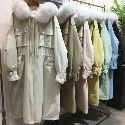 Зимний стиль Dongdaemun пуховик выше колена с большим меховым воротником женский толстый длинный корейский стиль свободный и большой размер