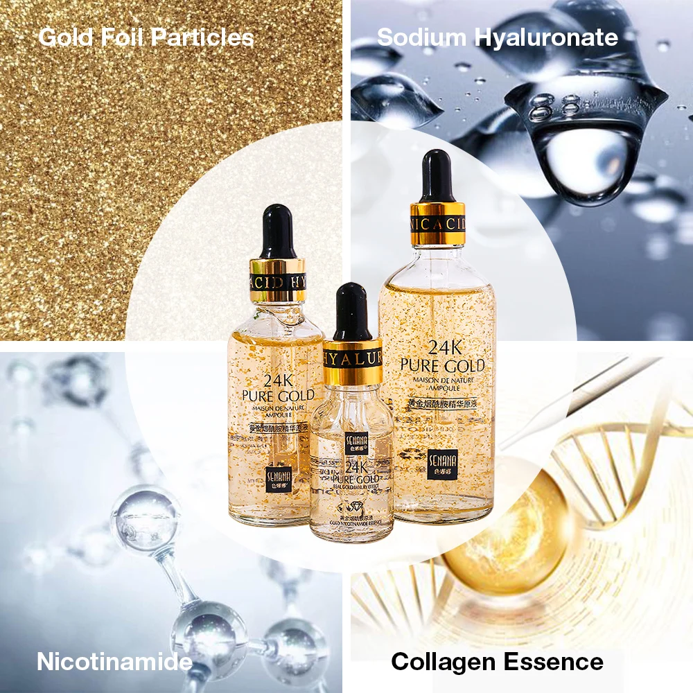 24K Gold Hyaluronic Acid Face Serum Replenishment Moisturize Shrink Pore Brighten Nicotinamide Skin Care Lift Firming 5