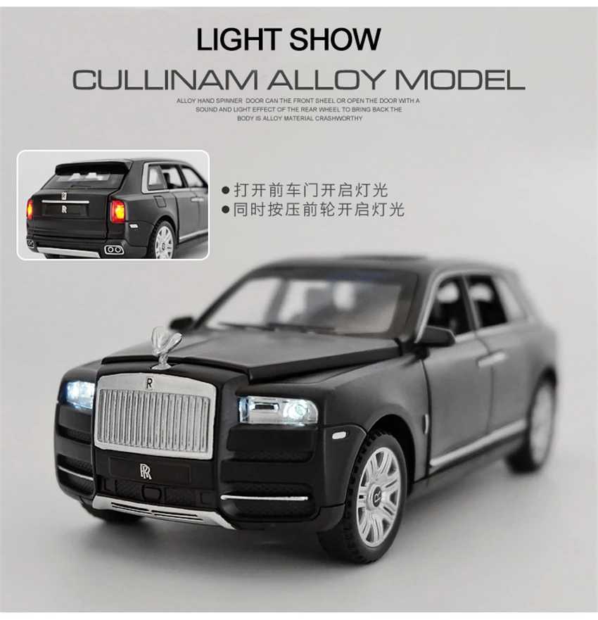 1/32 Rolls Royce Cullinan Diecasts модели игрушечных автомобилей со звуком и светильник 6 дверей можно открыть Oyuncak модель подарки для детей