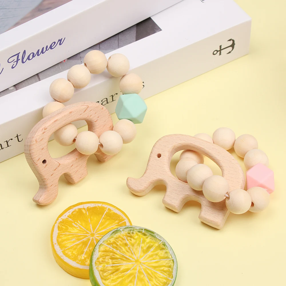 1PC Baby Nursing Bracelets Wooden Teether Silicone Teething Beads Wooden Rattles Toys Baby Gifts Teether Beaded Decoration