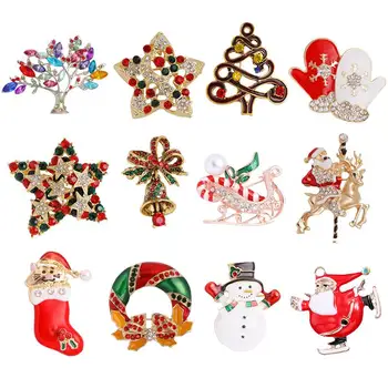 

12pcs Christmas Brooches Pins Cute Santa Claus Hat Bells Socks Donuts Candy Enamel Pin Badges Brooch For Women Jewelry Gift