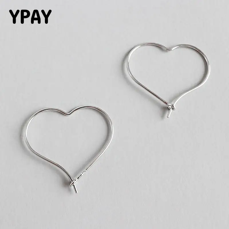 

YPAY 100% 925 Sterling Silver Earring Simple Hollow Heart Hoop Earrings For Women Prevent Allergy Fine Jewelry Gift YME363