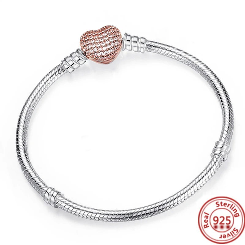 925 Sterling Silver Star Heart Crown Round Pavé Sparkling Snake Chain Basic Bracelet Fit Original Brand Charm Bead Women Jewelry silver rings 925 Silver Jewelry