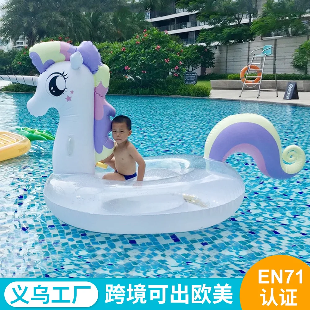 

Yiwu Factory Environmentally Friendly PVC Water Riding Adult Swimming Pool Inflatable Sequin Princess Horse Riding Wholesale Cus