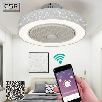 

50cm LED Smart Remote Control Ceiling Fan with Light Suppot Mobile Phone App Invisible Fans Home Decora Lighting Circular Round