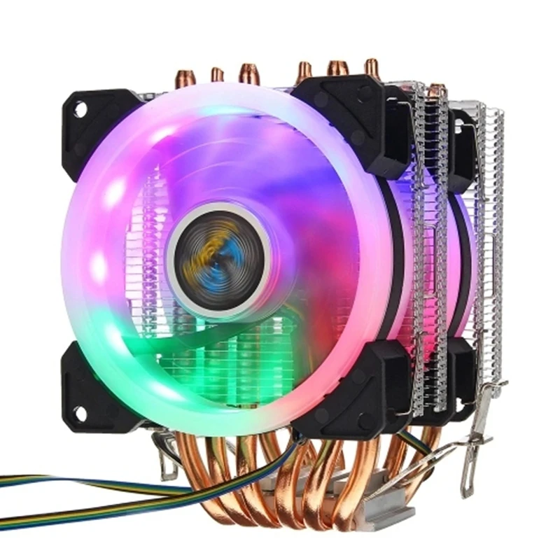 Lanshuo Процессор кулер 6 тепловым стержнем heat pipe 4-Pin коробка передач 2 вентилятора