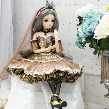

1/3 BJD Doll 60CM 18 Ball Joints Dolls Palace Style With Full Outfits Dress Sets Stocking Shoes Wig Makeup Girls Dress Up Toys