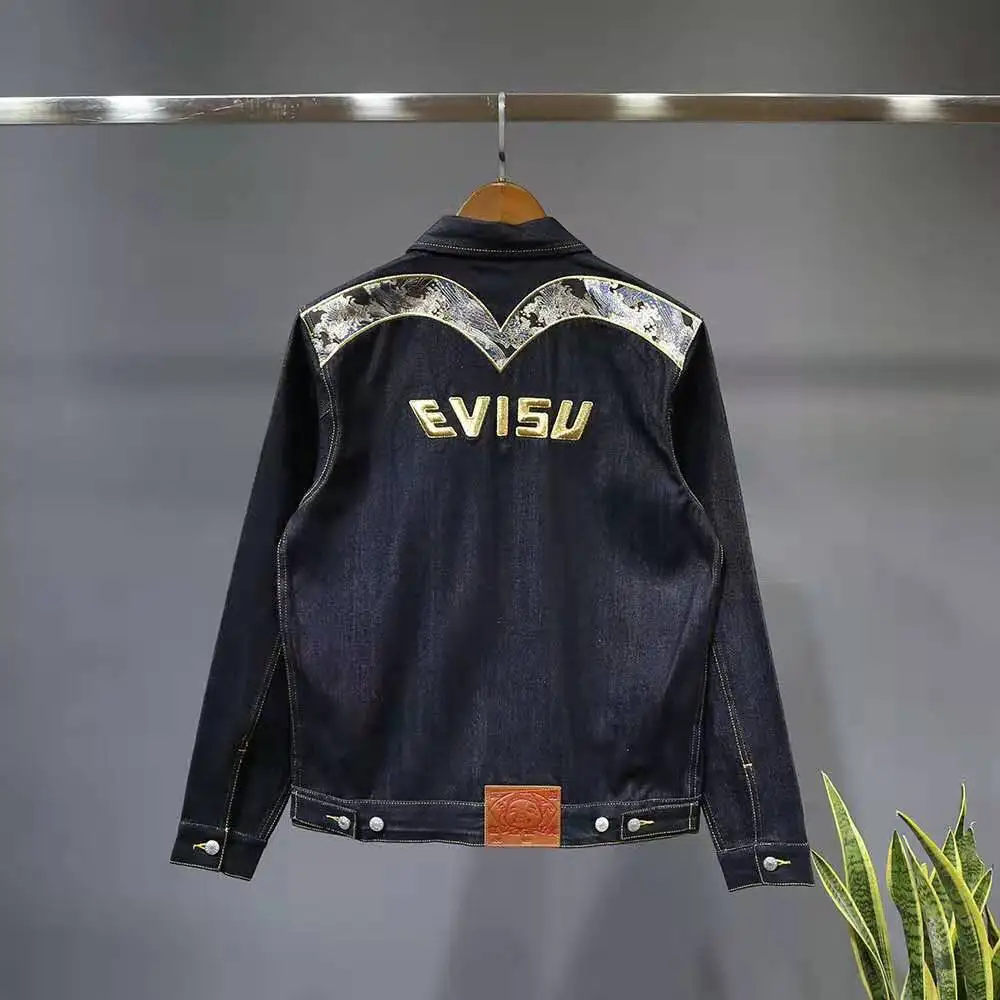 Аутентичное Evisu осенне-зимнее Мужское пальто куртка высокое качество вышивка модная теплая дышащая мужская хлопковая Униформа Тренч