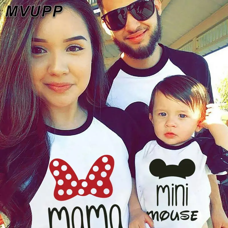 

daddy mama mini mouse mother daughter father son matching outfits mommy and me look clothes family t long t shirt winter fashion