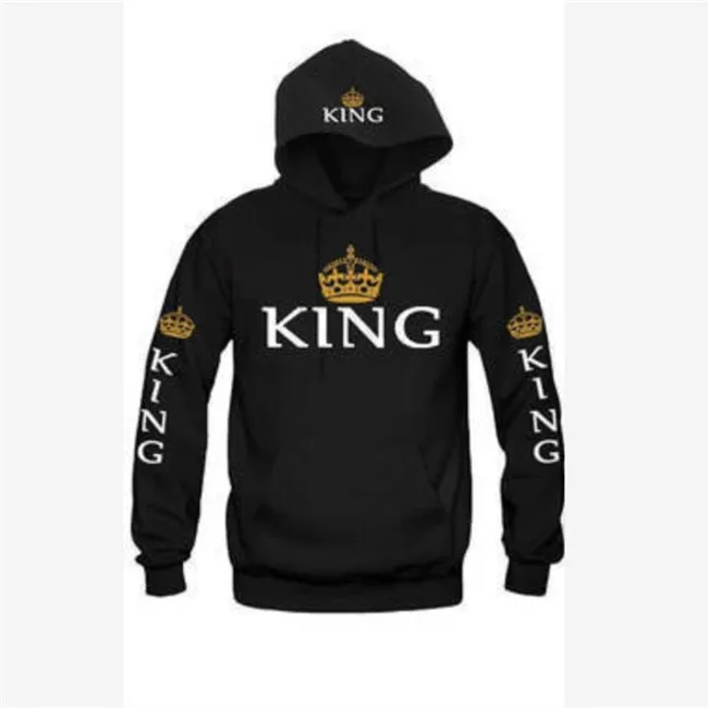 King Black Пуловер унисекс; длинные толстовки с рукавом; толстовка с принтом «король», «Королева»; толстовки для влюбленных пар; Повседневные пуловеры с капюшоном; спортивные костюмы - Цвет: King Black