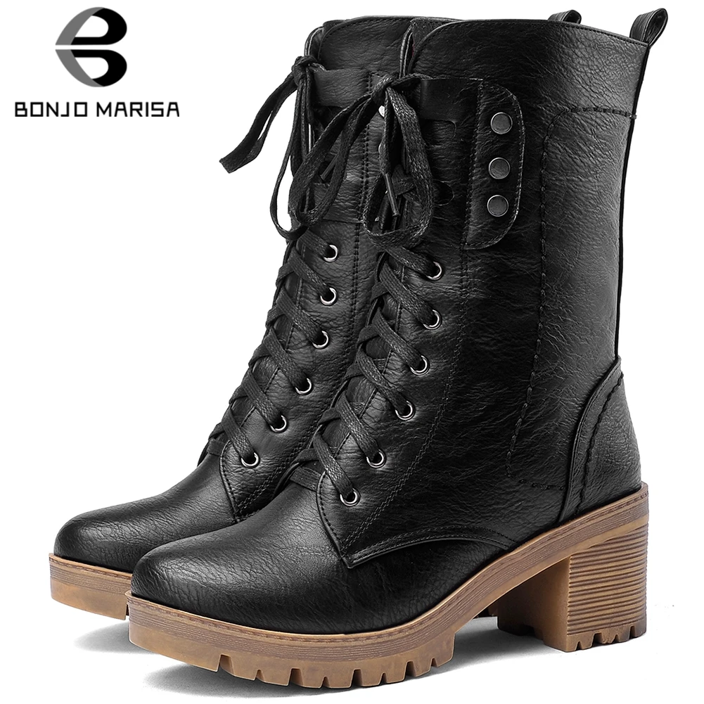 BONJOMARISA New 34-43 Retro Platform Booties Ladies lace-up Vintage Ankle Boots Women 2019 High Chunky Heels Shoes Woman BONJOMARISA New 34-43 Retro Platform Booties Ladies lace-up Vintage Ankle Boots Women 2019 High Chunky Heels Shoes Woman