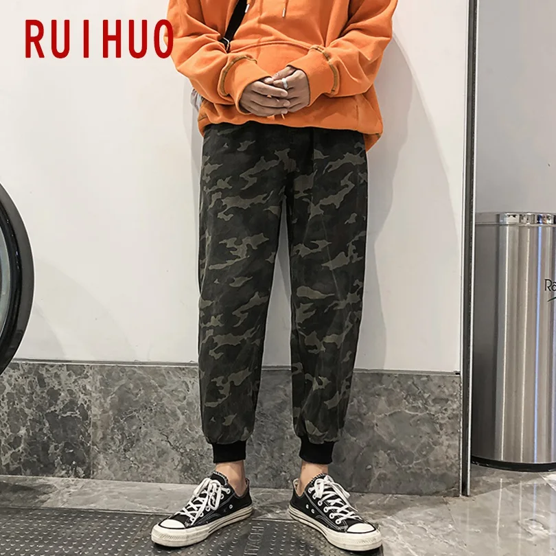 RUIHUO, мужские камуфляжные брюки длиной до щиколотки, уличная одежда, камуфляжные мужские брюки, брюки для бега, Мужские штаны в стиле хип-хоп, спортивные штаны XXL, осень