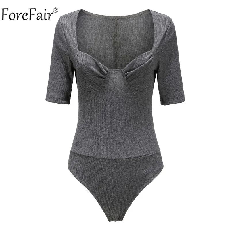 Forefair, короткий рукав, v-образный вырез, Женское боди, летний сексуальный Повседневный Топ, серый, уличная одежда, Клубная одежда, боди