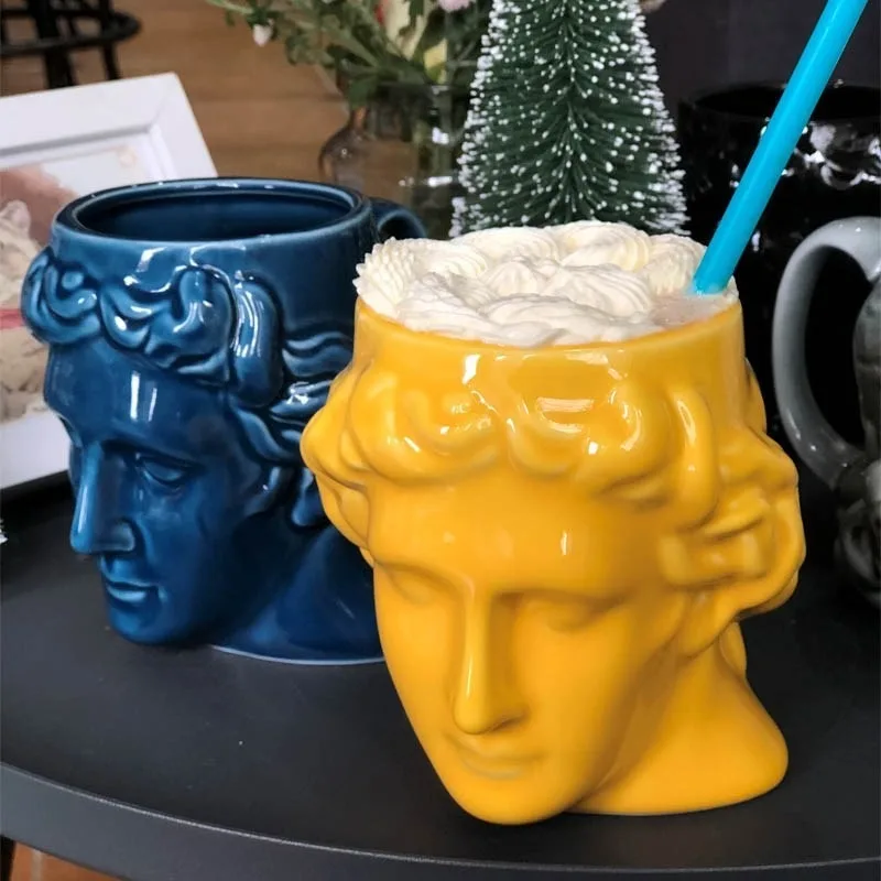 

580ml Spanish Style Personality Ceramic Mug Apollo David Head Sculpture Cup Office Coffee Cup Desktop Decoration Decoration