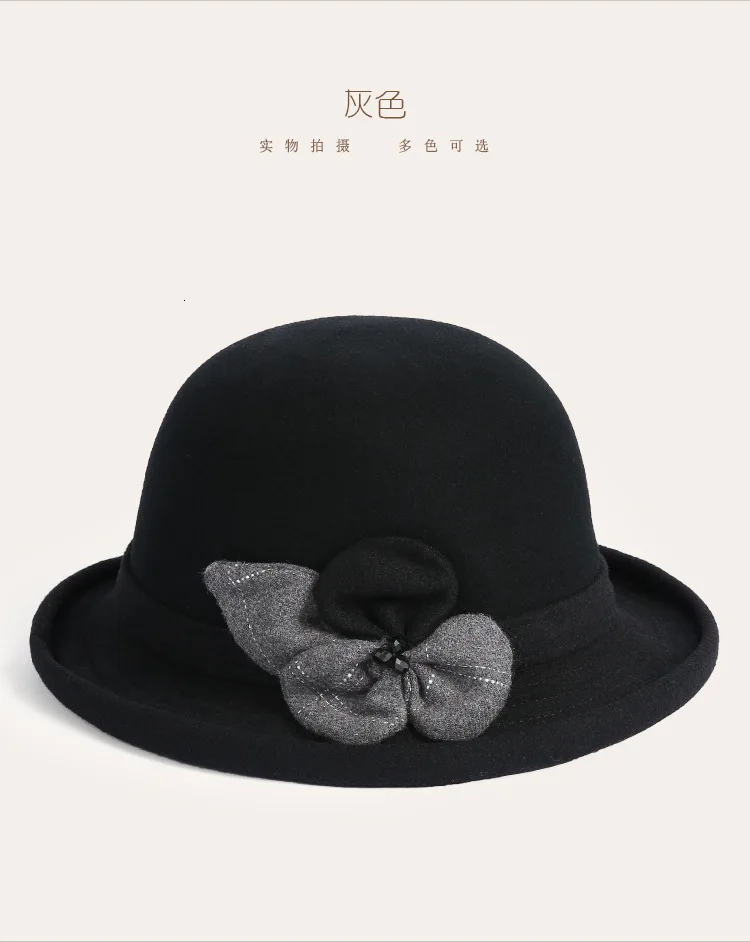 Первоклассный подарок для мамы и женщины, Зимние красивые шерстяные шапки с цветком, женские теплые шерстяные шапки-ведерки 57 см для головы 55-58 см