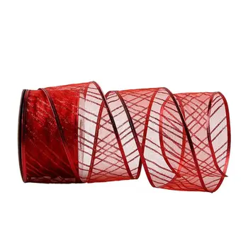 

50 Yards/roll Glitter Sheer Wired Organza Christmas Ribbon for Wedding DIY Craft