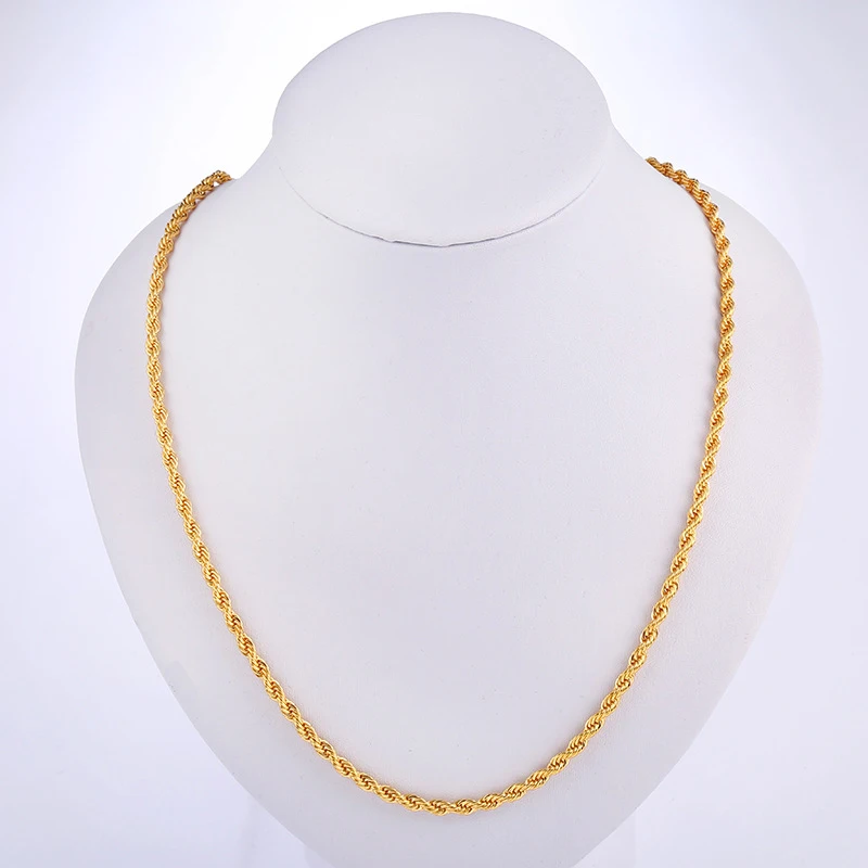 2021 Hot sale Retail Wholesale Long Gold-Color Man necklace 4mm 16,18,20,22,24,26,28,30 inch Twist Rope Chain jewelry accesory