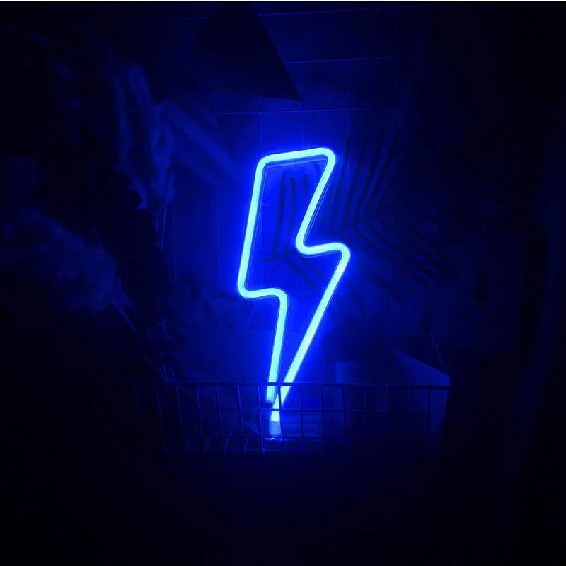 실내 장식 램프, 배터리 상자, USB 이중 목적 번개 모양의 네온 LED 스트립, 작은 야간 조명 펜던트 네온 조명