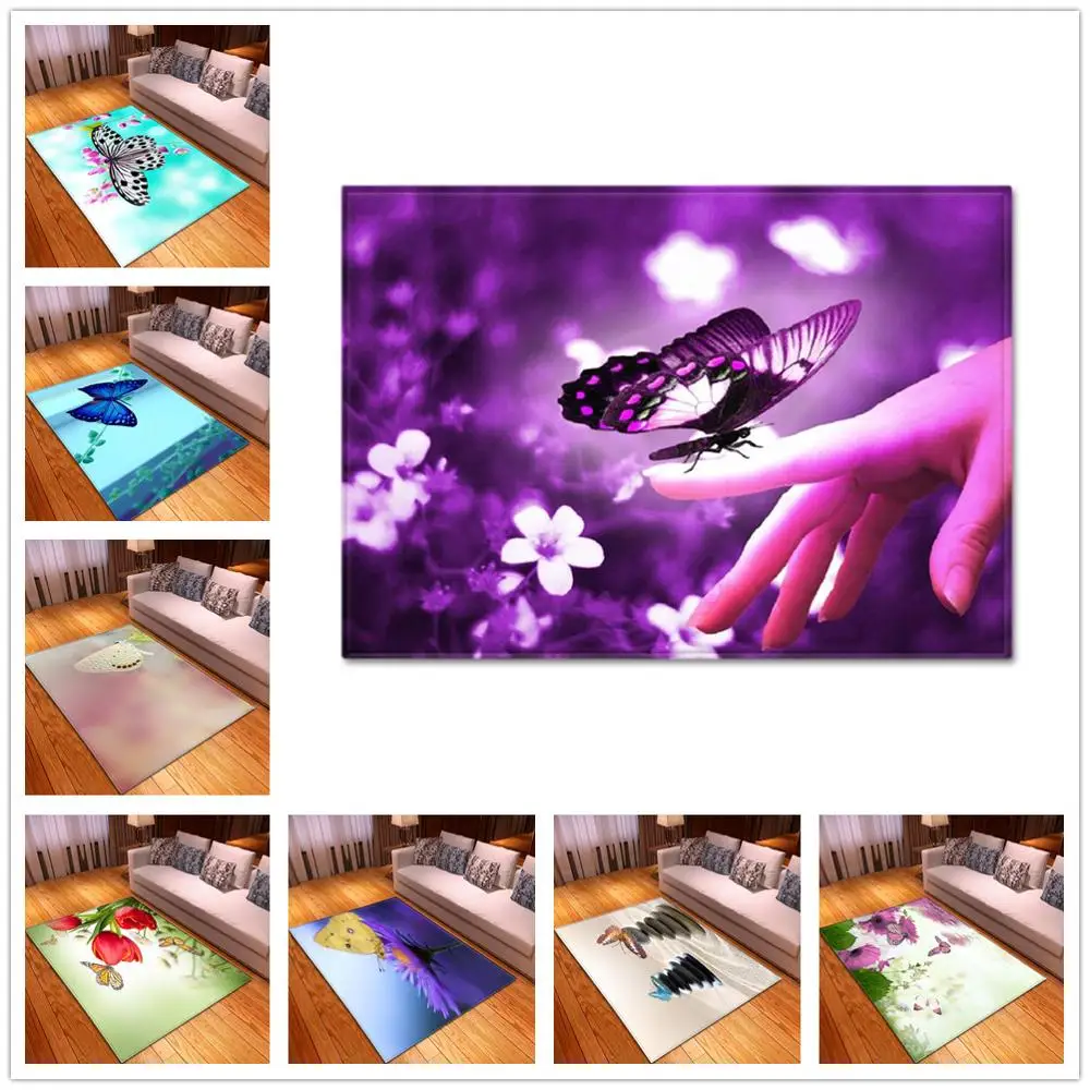 Скандинавские 3D коврики с изображением бабочки для гостиной спальни коврики Мультяшные детские игровые коврики мягкая фланелевая пена с эффектом памяти большой ковер