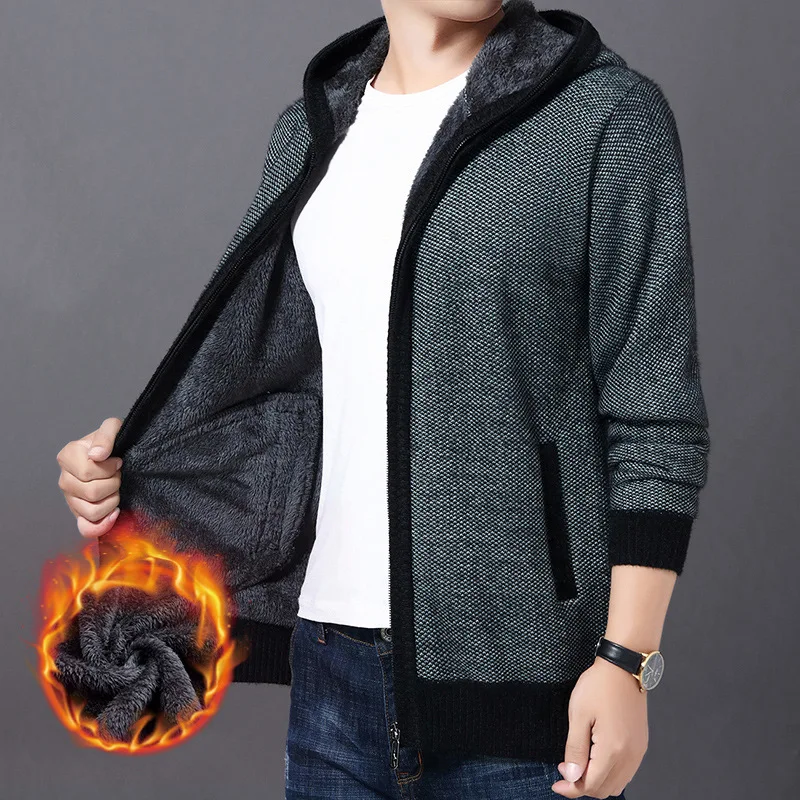 Mens Sweaters 2019 Winter New Style Mink Sweater Men's Cardigan Plus Velvet Thick Sweater Men Clothes Plus Size Sweater