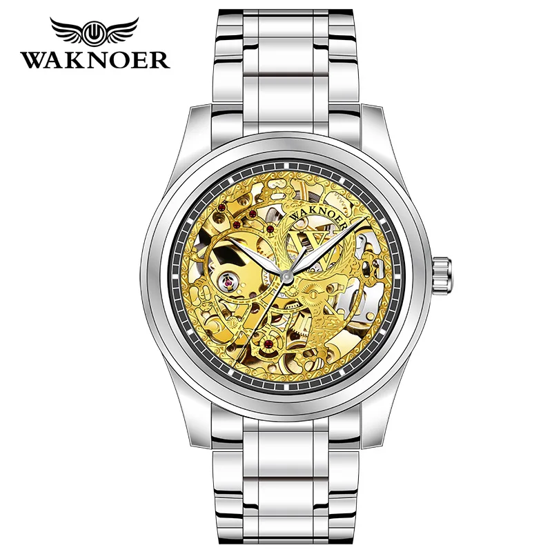 

Waknoer New Style Watch Naked Hollow out Fully Automatic Mechanical Wrist Watch Waterproof ye guang zhen Clean Steel MEN'S Watch