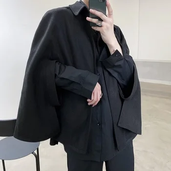

Autumn Winter Dark Minority Design Short Cape Trench coat male Wool Cape concave shape bat sleeve jacket