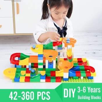 

DIY Building Blocks Big Size Funnel Slide Assemble Bricks Marble Race Run Maze Ball Track Creative Toys For Children