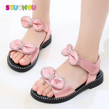 

Leather Shoes for Girls Sandals Summer 2020 New Fashion Rhinestone Bow Children's Princess Shoes Casual Toddler Girl Shoes Flats