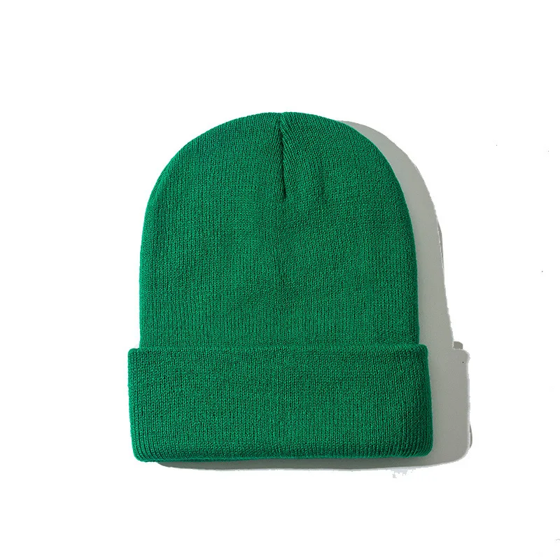 Knitted Hats Woman Solid Color Skullies Beanies Winter Solft Flat Head Cap Warm Wool Hat Male Hip Hop Gorros Hat Beanie - Цвет: green