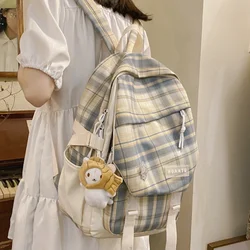 New Korean Large Capacity Students Schoolbag Campus Stripe Style Fashionable Girl Travel Bag Waterproof Japanese Plaid Backpack