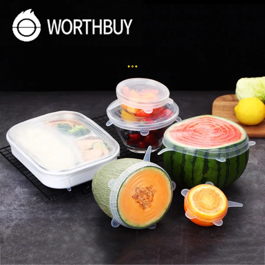 WORTHBUY 6 шт./компл. уход за малышом бутылка для воды крышка многоразовый силикон растягивающиеся крышки колпачки кухонная посуда горшок крышка кухонные аксессуары