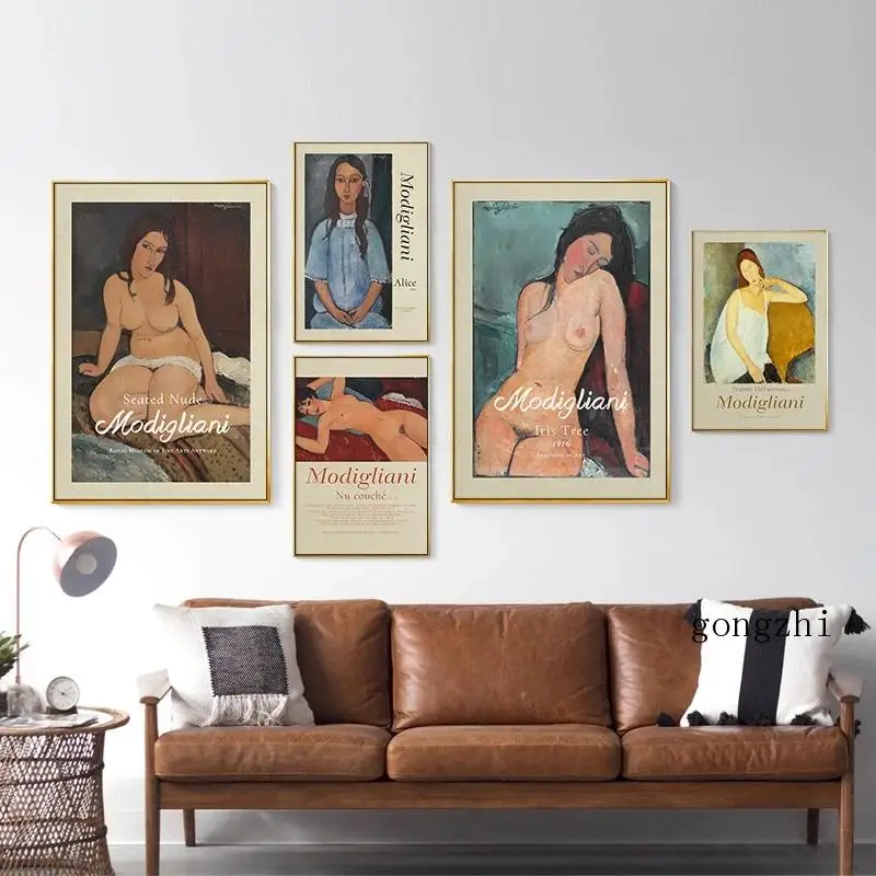 

World Famous Amedeo Modigliani Exhibition Vintage Posters Abstract Nude Canvas Painting and Prints Wall Art Pictures Home Decor
