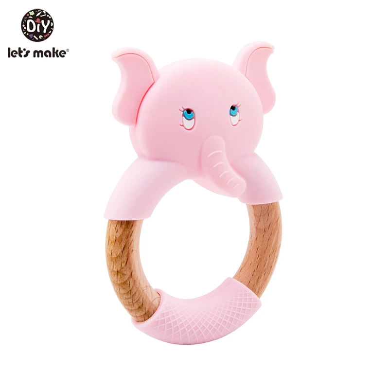 elephant pink Let's Make/1 шт. Игрушки для малышей, силиконовый Прорезыватель для зубов, дерево бука, кольцо для рук, прорезыватель, музыкальные погремушки, жевательные игры, тренажерный зал, Монтессори, коляска - Цвет: elephant pink