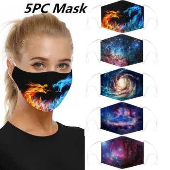 

5PCS Face Masks Cover Protect Unisex Cotton Mask Dustproof Reusable Printing Mask PM2.5 Filters Mouth Cover Fabric Masks