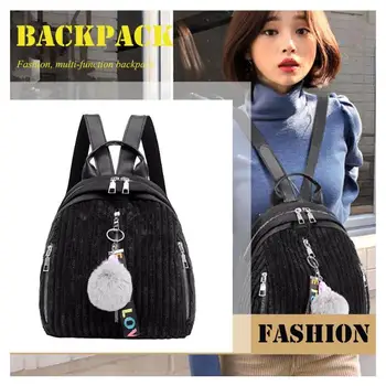 

Multi-function Travel Backpack Pompom Shoulder Schoolbags Corduroy Knapsack