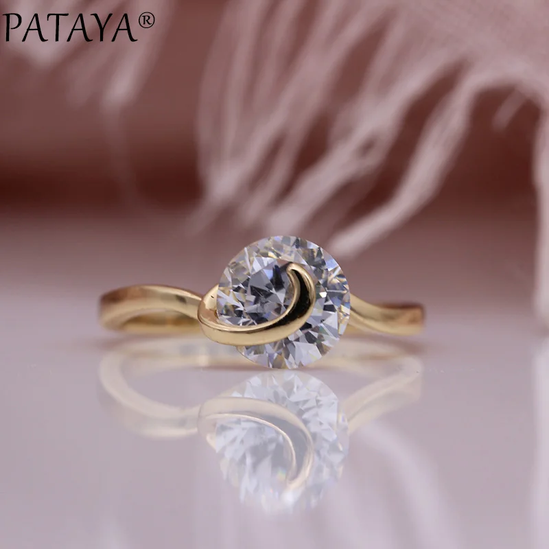 PATAYA большой натуральный циркон женские кольца 585 розовое золото белые свадебные подарки модные украшения Уникальный блеск классические простые кольца