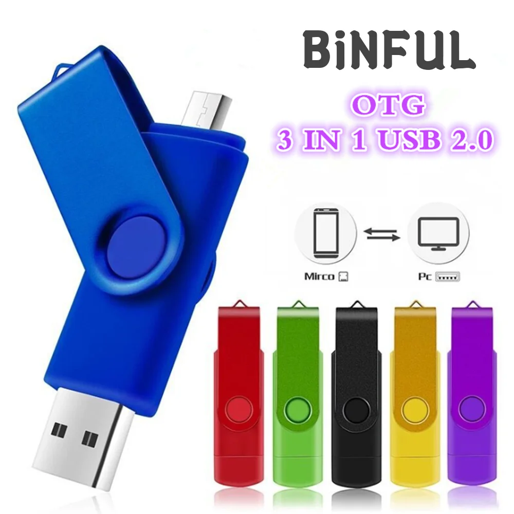 Binful Pen Drive Otg 3 In 1 Type-C 2.0 Usb Flash Drive 4Gb 8Gb 16Gb 32Gb Pendrive 64Gb 128Gb 256Gb Flash Usb Memory Logo Gratuito