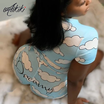 

2020 Sexy Women V-neck Bodycon Sleepwear Jumpsuit Button Bodysuit Shorts Romper Leotard Printed Short Sleeve Bodysuit