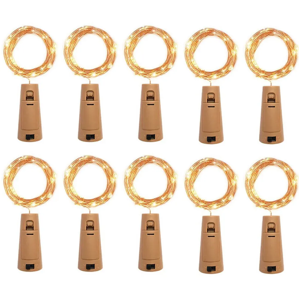 

10Pcs 20 30 LED Battery Powered Garland Wine Bottle Lights with Cork Copper Wire Colorful Fairy Lights String for Party Wedding