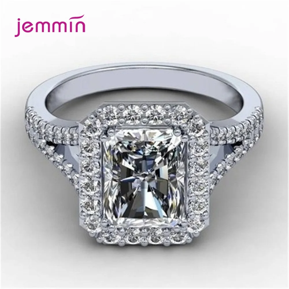 

New Trendy Crystal Engagement Design Hot Sale S925 Silver Rings for Women White Zircon Silver Wedding Bridal Jewelry