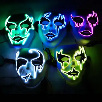 

Halloween Luminous Mask Wire LED Easter Rave Mask Hip Hop Party Face Mask Luminous Hand Painted LED Costume Easter Decor Gift