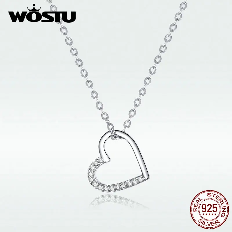 WOSTU 100% Настоящее серебро 925 пробы ожерелье в форме сердца означает любовь