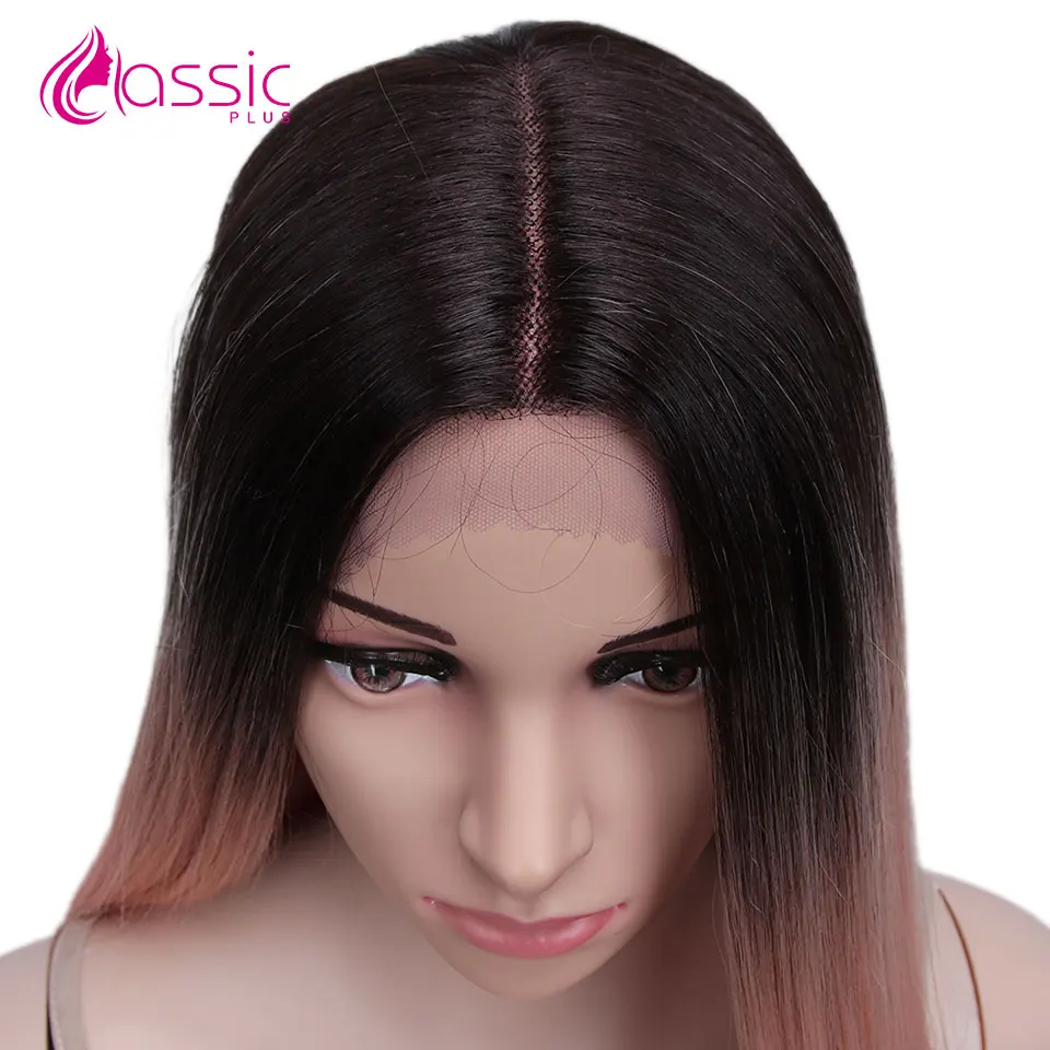 Classic Plus Straight Synthetic Lace Front Wig Ombre Pink Blonde Colored Wigs For Women Blunt Cut Wig Heat Resistant Fiber Wig
