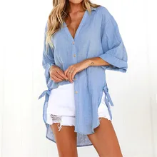 L4 L5 плюс размер женский пляжный закрытый однотонный бикини туника на пуговицах с длинным рукавом Купальник женский купальник кафтан пляжно...(China)